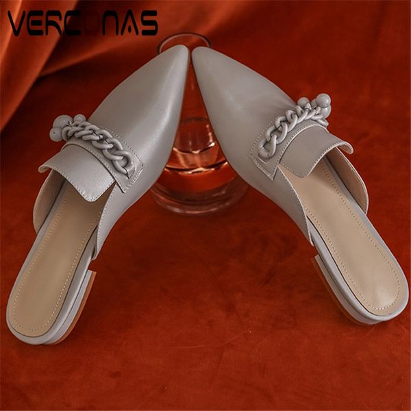 

verconas fashion woman sandals woman pumps new arrival summer genuine leather chains pointed toe square high heeled shoes, Black
