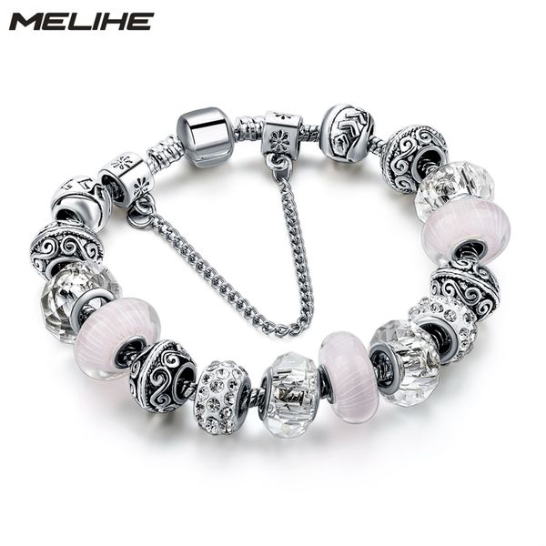 

melihe white crystal glass beads bracelets for women silver plated bracelets bangles european charms diy jewellery sbr160232, Red;blue