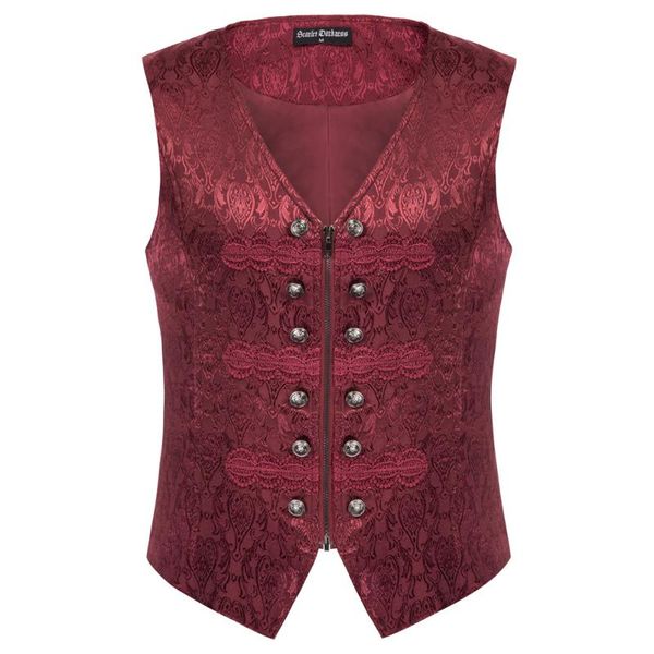 

men's jackets vintage men gothic jacquard coats formal evening party sleeveless v-neck buttons decorated zip-up crop coat, Black;brown