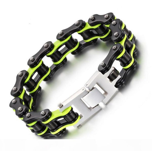 

black green orange silver blue men bike chain bracelet stainless steel biker bicycle motorcycle link chain punk heavy jewelry dropshiping, Golden;silver