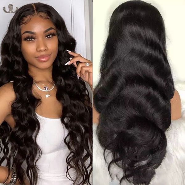 

new 30 inch body wave 4x4 human hair lace closure wig 150density body weave human hair wigs hd transparent glueless lace frontal wig, Black