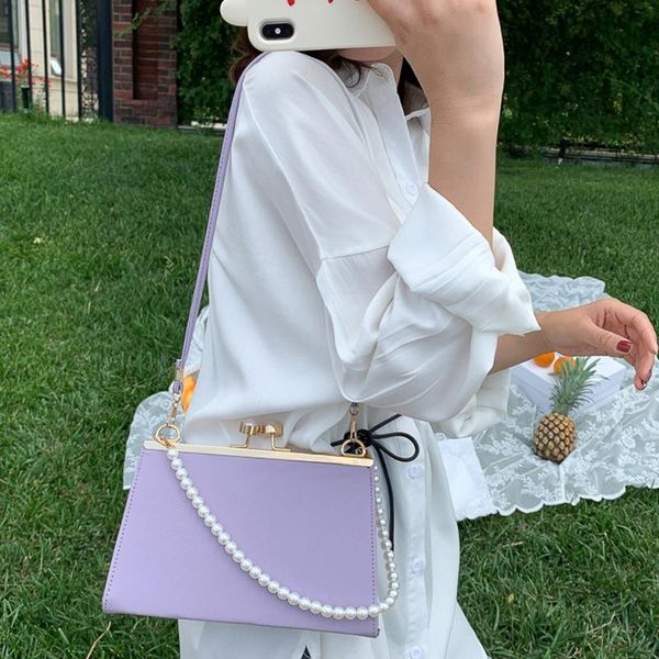 

lady pearl decoration women bag pu solid color fashion 2020 quality luxury female all-match shoulder flap woman bolsas de mujer