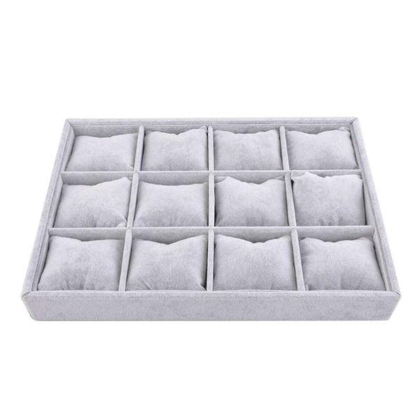 

soft velvet 12 lattice watch case jewelry bracelet bangle display stand holder rack jewelry show rack gift box casket, Black;blue