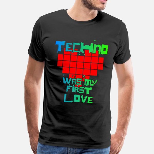 

techno was my first love red heart t shirt men custom 100% cotton round collar trend crazy basic summer style outfit shirt