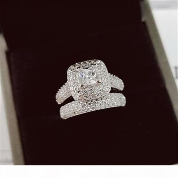 

vecalon 188pcs топаз имитация алмазов cz 14kt белого золота заполненные 3-в-1 engagement обручальное кольцо набор для женщин sz 5-11, Slivery;golden