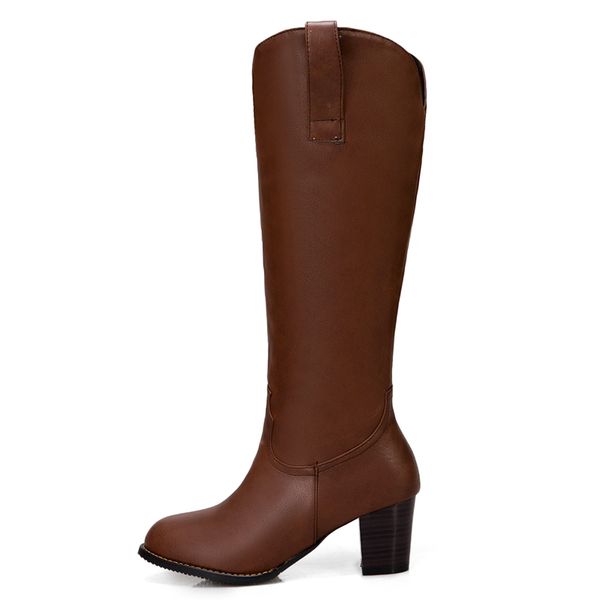 

vintage knee high boots women shoes casual brown black riding boots block heels 2020 autumn winter shoes woman large size 48