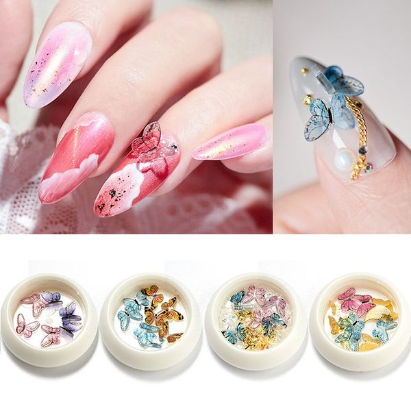 

1 box 3d butterfly shape metal decorations with glitter rhinestone vivid butterfly design nail art deco diy nail accessories, Silver;gold