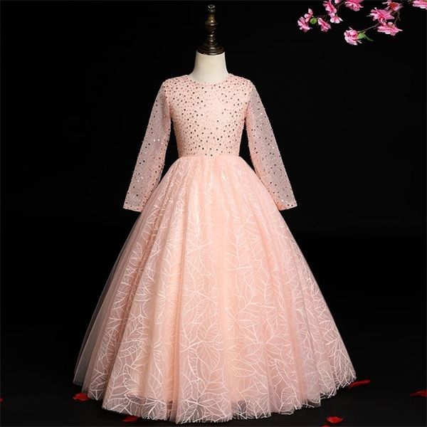 

pink sequin flower girls long dress for kids piano ball gown wedding dresses princess birthday dress children runway show dress 0926, Red;yellow