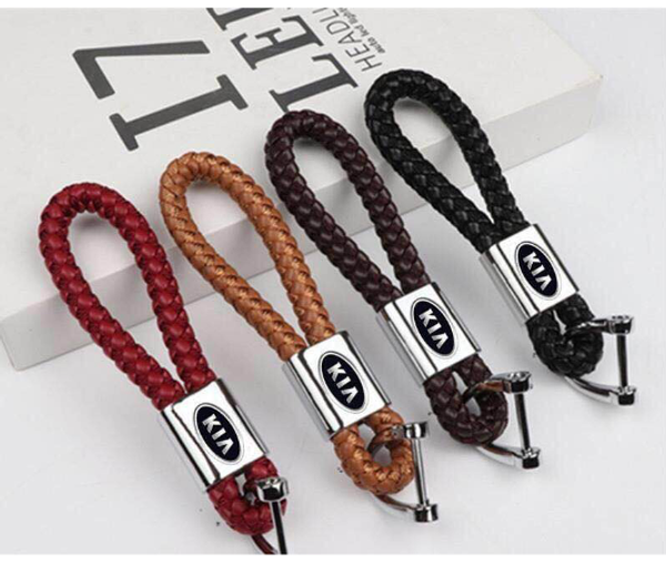 

for kia k2 k5 k3 kx3 k4 kx5 car logo key rope car key chain chain waist pendant braided rope metal+leather, Silver