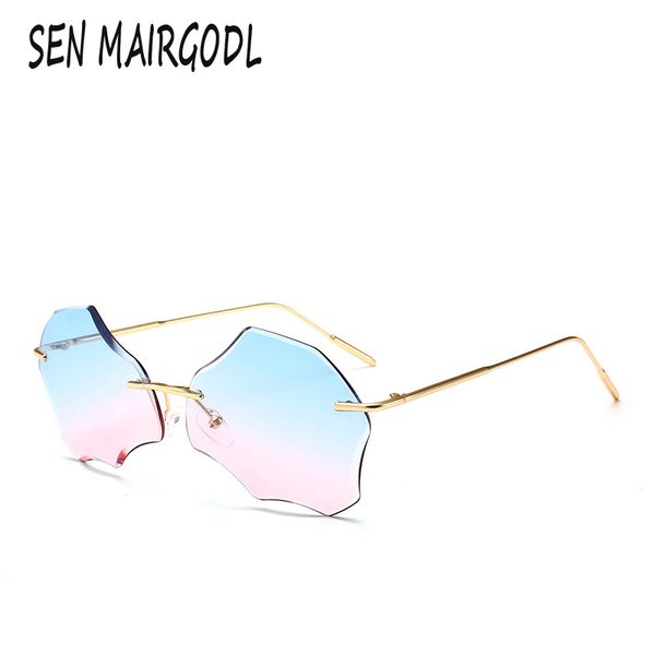 

new retro irregular frameless sunglasses men women design gradient cut-edge sun glasses uv400 lunettes de soleil, White;black