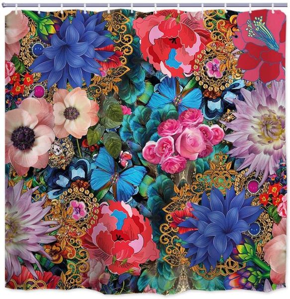 

shower curtains floral colorful flower with european lace gem bath farmhouse botanical border herbs leaves bathroom decor
