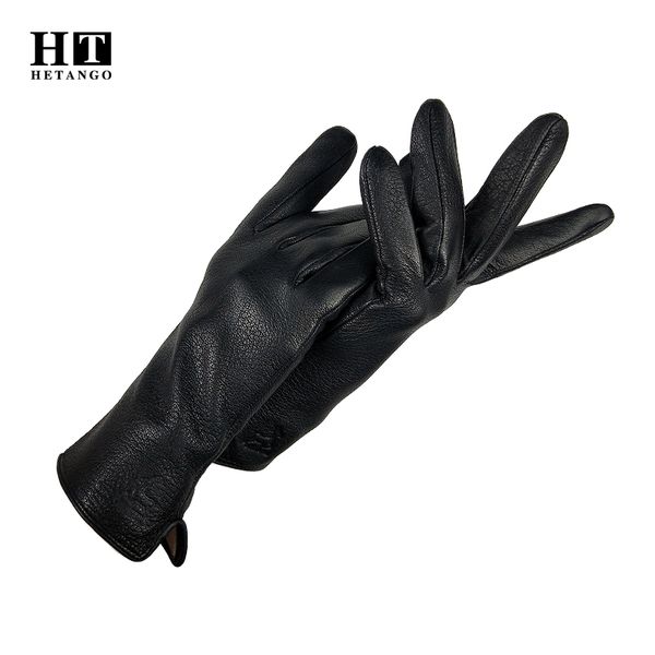 

new winter women' leather gloves outdoor driving black fashion warm soft deerskin ladies cold protection mittens wool lining, Blue;gray