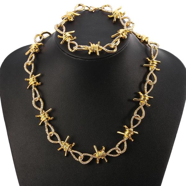 

punk style thorns choker necklace rhinestone chain streetwear barbed wire brambles flame pendant necklaces jewelry, Silver