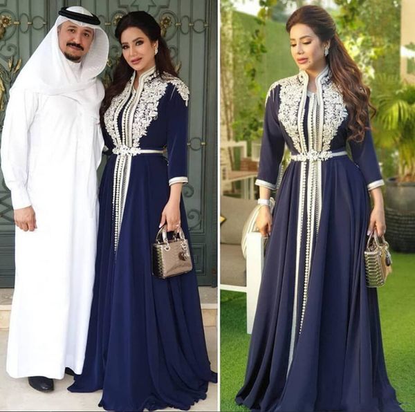 

2021 muslim prom formal dresses with long sleeves arabic kaftan caftan morocco abaya evening reception dress lace appliques party gowns, Black
