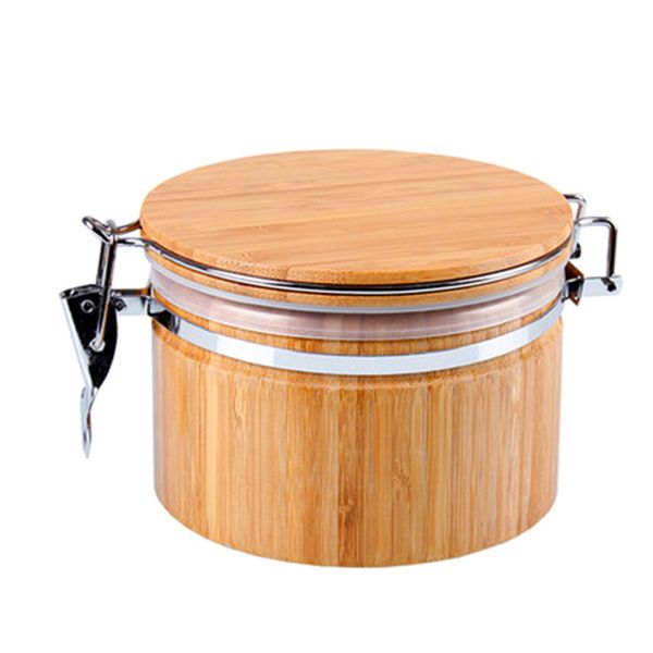 

kitchen cans nuts storage jar sealed container bamboo grains round lid spice