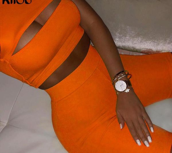 

kliou 2019 summer women neon color two pieces set off shoulder hollow out crop elastic high waist shorts outfit tracksuit, Gray