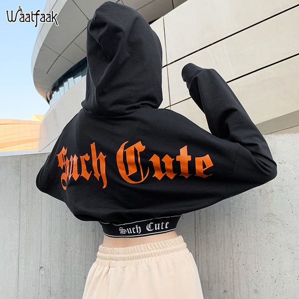 Waatfaak Hoody Streetwear Толстовка для женщин Черный Harajuku Толстовки Женщины Письмо Печать Повседневная Осень Пот Femme Hip Hop Top CX200808