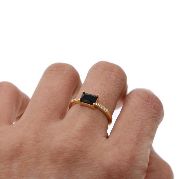 

simple classic black accent stone gold color engagement cz rings, Golden;silver