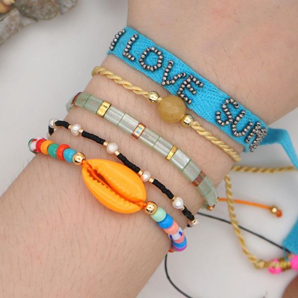 

go2boho women bracelet miyuki letter shell bracelet 2020 jewelry natural pearl beaded pulseras braided handmade armband, Golden;silver