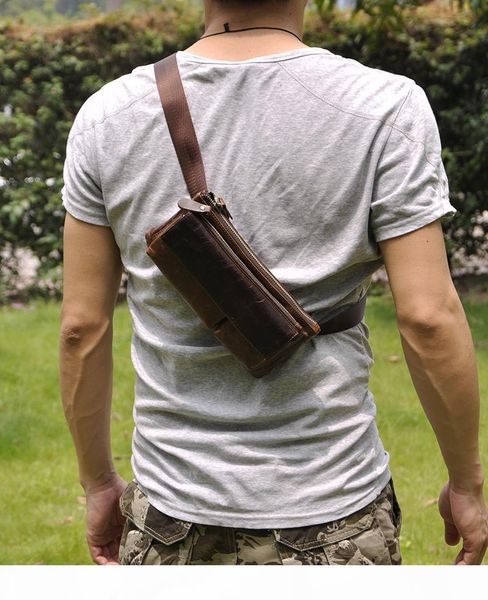 

crazy horse leather men sports waist bag cross body small backpack clutch handbag exported design to european and american