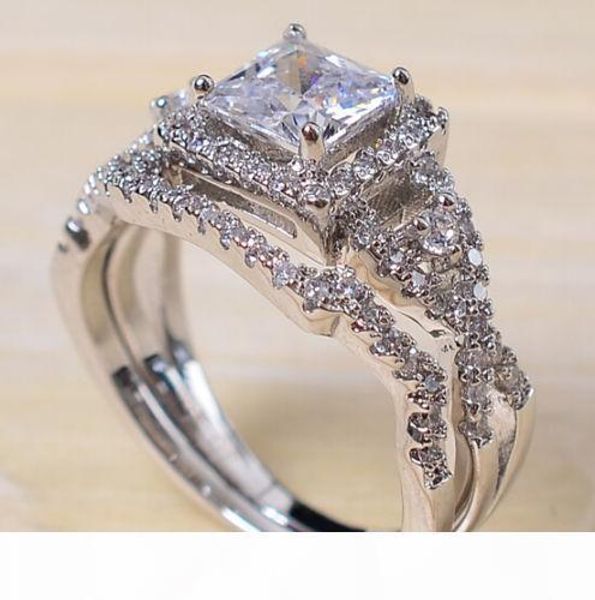 

оптовая профессиональный pave установка ювелирных изделий стерлингового серебра 925 белый сапфир подарок princess cut имитация алмазный свад, Silver