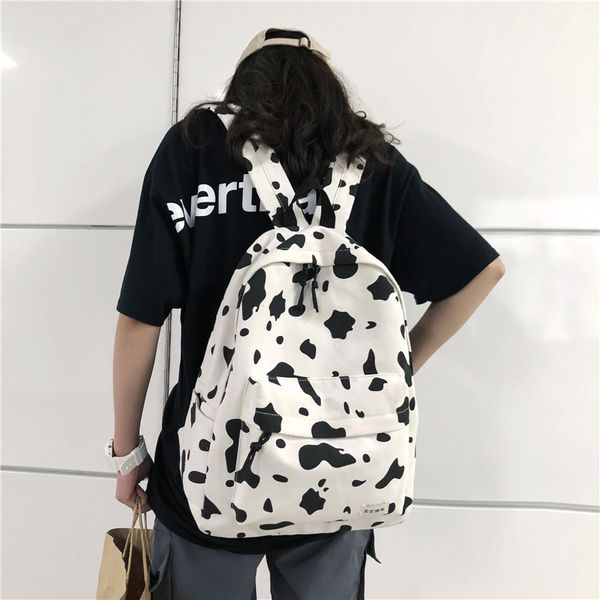 

cute milk cow printing backpack women canvas travel mochila school bag for teenager girls fashion rucksack