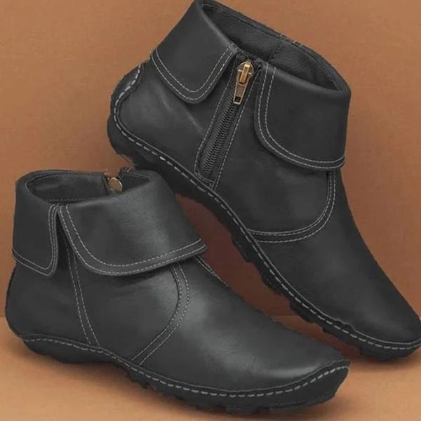 

boots women women's winter boots shoes fashion womens flats non-slip leather zipper round toe casual shoes ankle ankle, Black