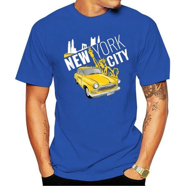

New York City yellow cab taxi the Statue of Liberty T shirt fashion casual mens cotton top Blue