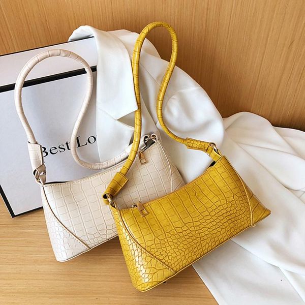 

women small shoulder bag 2020 retro alligator pattern pu leather handbag casual totes crossbody bags solid color underarm bag