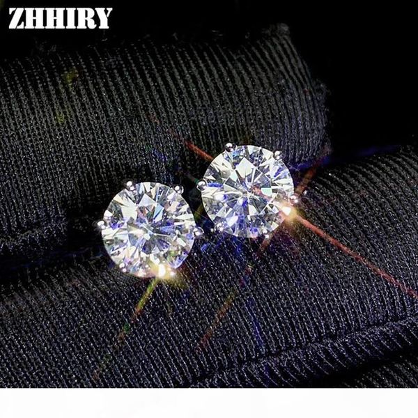 

zhhiry real moissanite 18k white gold earrings for women stud earring total 2ct each 1ct d vvs with certificate fine jewelry cx200628, Golden;silver