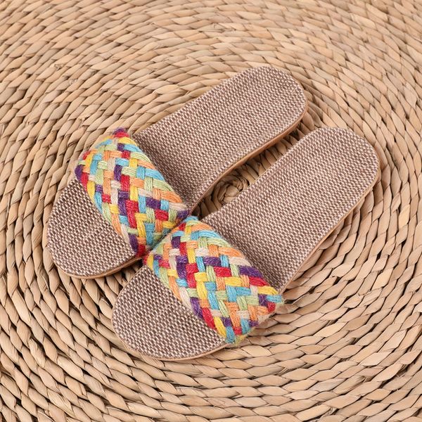 

suihyung women men summer home slippers indoor shoes 2020 new casual flax slides belt linen slippers ladies flip flops sandals, Black
