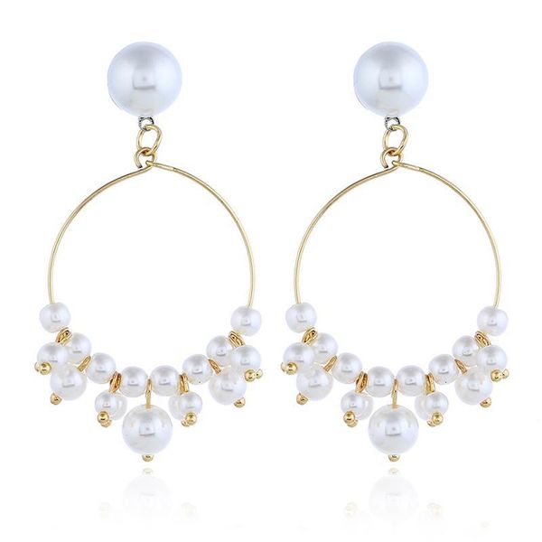 

2019 ladies earrings sleek minimalist handmade pearl ring exquisite small circle geometric earrings, Golden
