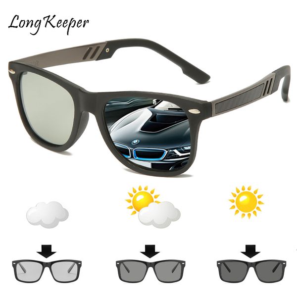

pchromic sunglasses men polarized chameleon glasses male change color sun glasses day night vision driving eyewear uv400, White;black