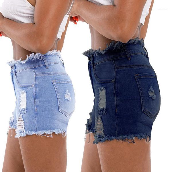 

ripped tassel zipper fly high waisted jean shorts casual women jeans 20ss women designer jeans fashion sexy, Blue