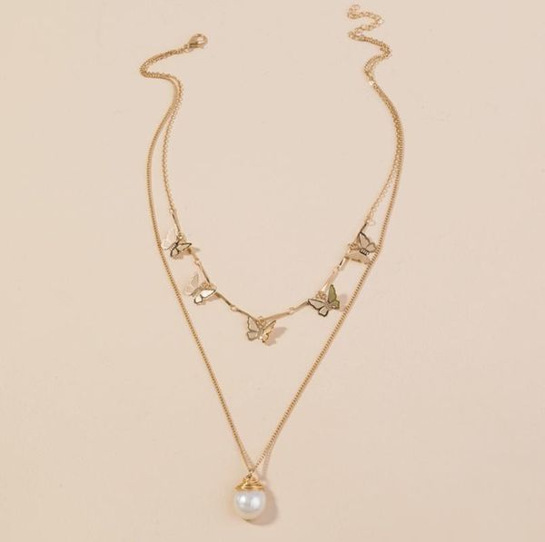 

natural freshwater pearl necklace female clavicle chain personality golden butterfly choker handmade jewelry for women gift, Silver