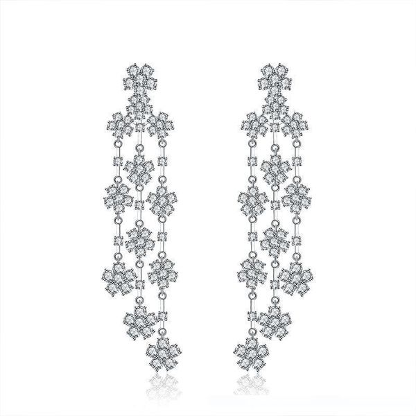 

fashion- luxury cubic zirconia flower long earrings for women, Golden;silver