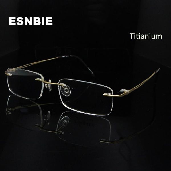 

esnbie super light rimless glass men optical slim eyeglasses frame titanium women prescription glasses, Black