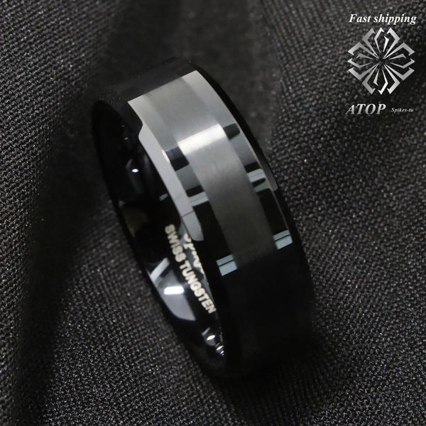 

8Mm ATOP Brushed Center black Tungsten Carbide ring Wedding Band Mens Jewelry