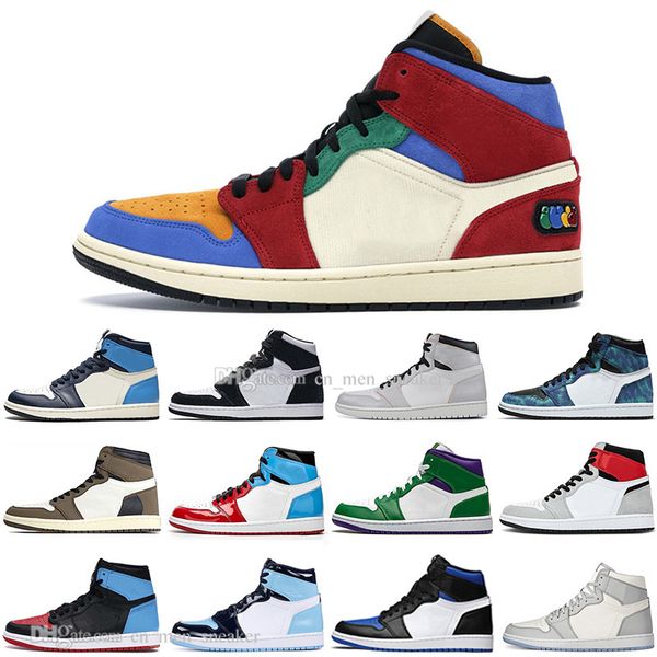 

new 1 3 royal toe bred toe chicago tie-dye fearless basketball shoes men 1s light smoke grey shadow obsidian sneakers with box, White;red