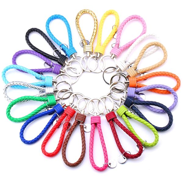 

мода pu кожа брелок автомобиля keyrings мужчины женщины брелок плетеный тканые веревочные бпс брелок diy мешок подвеска key chain holder под, Silver