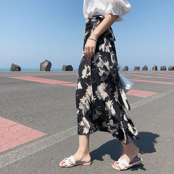 

blackday long skirt womens skirts clothing 2020 spring summer black floral high waist elastic harajuku vintage streetwear loose chiffon