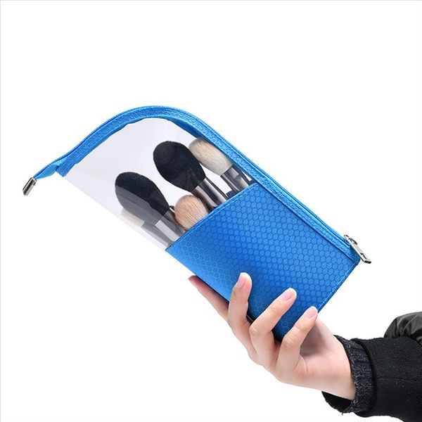

cosmetic bags makeup bag pouch cosmetic stand up brush holder travel organizer half transparent portable fashion waterproof multifunction
