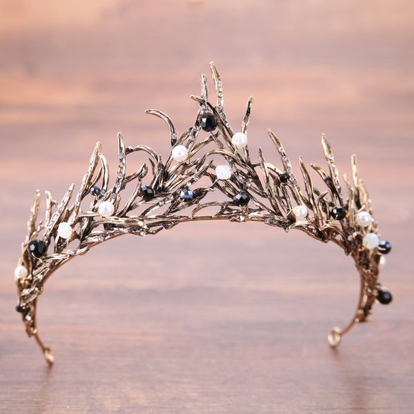 

vintage wedding crown pearl rhinestone crystal crown headdress bridal hair accessories queen wedding headdress gift, Golden;silver