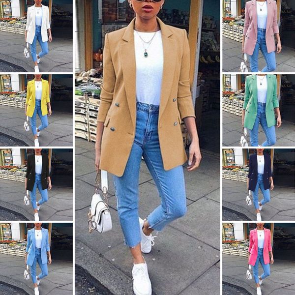 

women blazer buttons design fashion office lady long sleeve solid color suit coat button casual jacket plus size s-5xl, White;black