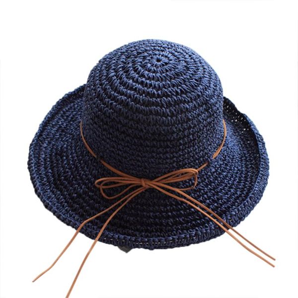 

summer ladies beach floppy accessories sun hat crochet foldable adjustable panama straw simple fedora fashion women wide brim, Blue;gray