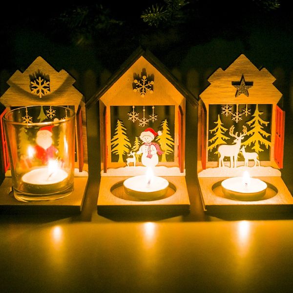 

candle holders arrival christmas decoration wooden three-dimensional cabin candlestick small house holder wb1080