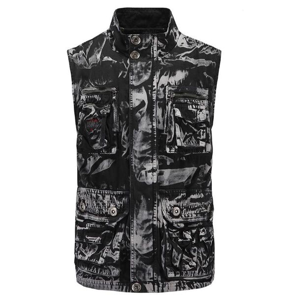 

outdoor men's hiking vest vest original men's tooling camouflage cotton hoodie men shawls and vests, Black;white