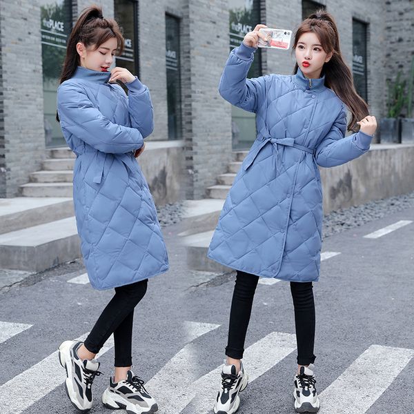 

woman parkas winter warm fashion long jacket coats thick bandage stand-up collar woman jacket plus size 3xl chaqueta feminino, Black
