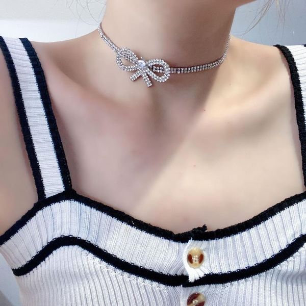 

korean style bow collar 2020 new choker geometric short necklace, Silver