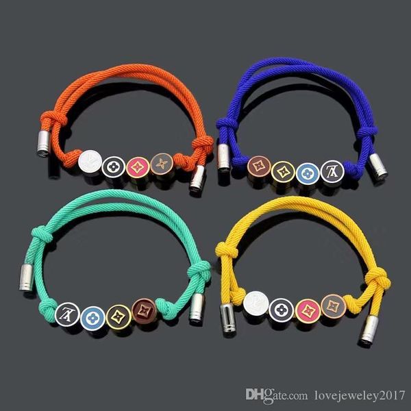 

colors drip round tags string bracelet flower pattern hand strap couple rope bracelets for women and men fashion jewelry brand logo on it, Golden;silver